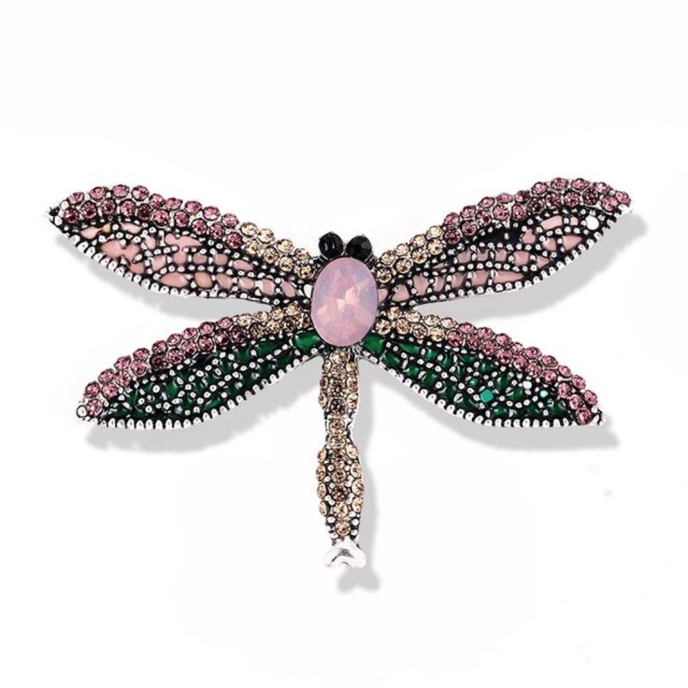 Pink Rhinestone Dragonfly Bug Pin Broach - Picture 1 of 2